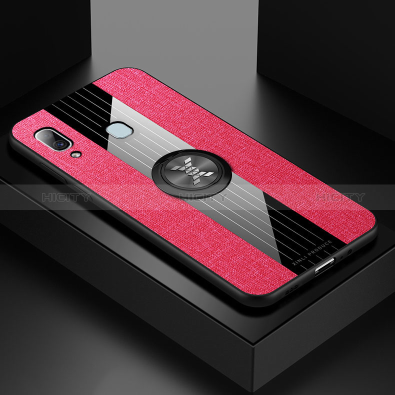 Funda Silicona Carcasa Ultrafina Goma con Magnetico Anillo de dedo Soporte X01L para Samsung Galaxy A20 Rojo