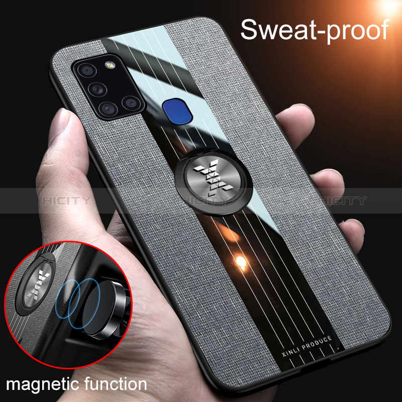 Funda Silicona Carcasa Ultrafina Goma con Magnetico Anillo de dedo Soporte X01L para Samsung Galaxy A21s