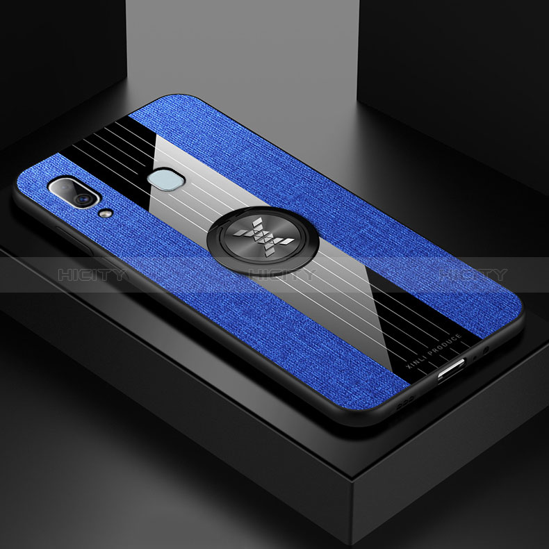 Funda Silicona Carcasa Ultrafina Goma con Magnetico Anillo de dedo Soporte X01L para Samsung Galaxy A30 Azul