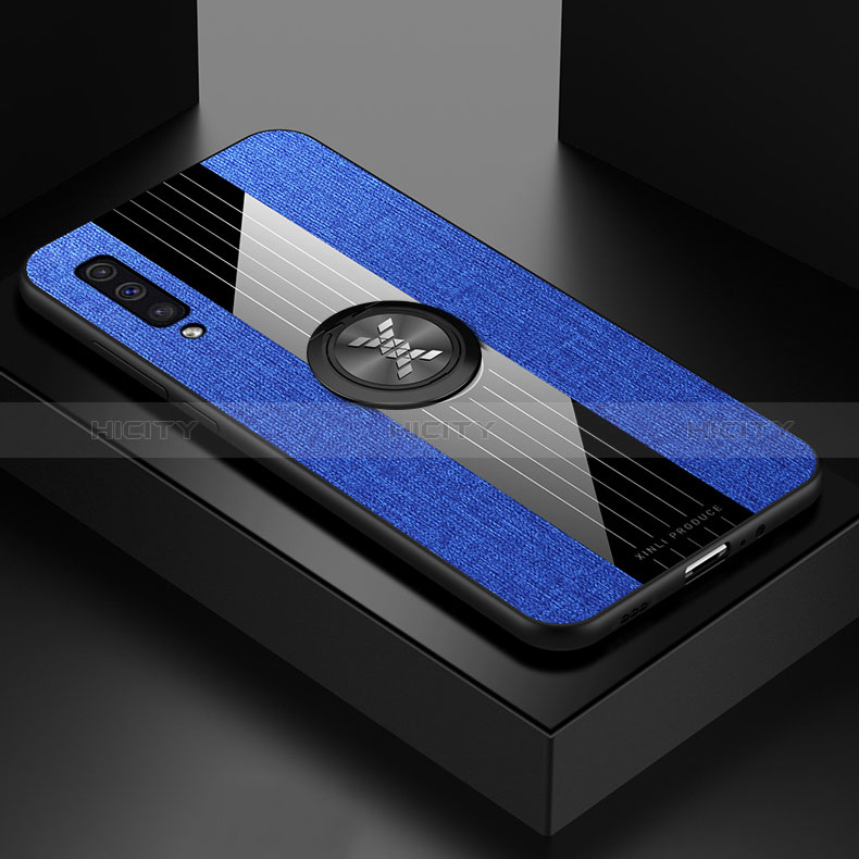 Funda Silicona Carcasa Ultrafina Goma con Magnetico Anillo de dedo Soporte X01L para Samsung Galaxy A30S Azul