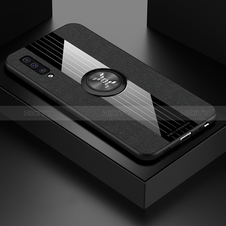 Funda Silicona Carcasa Ultrafina Goma con Magnetico Anillo de dedo Soporte X01L para Samsung Galaxy A50 Negro