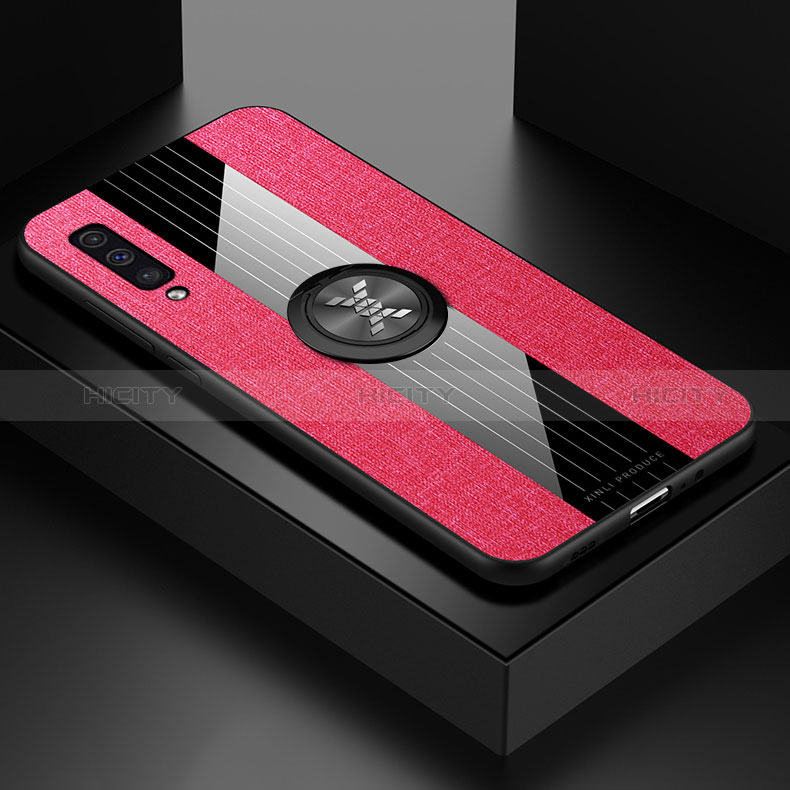 Funda Silicona Carcasa Ultrafina Goma con Magnetico Anillo de dedo Soporte X01L para Samsung Galaxy A50S Rojo