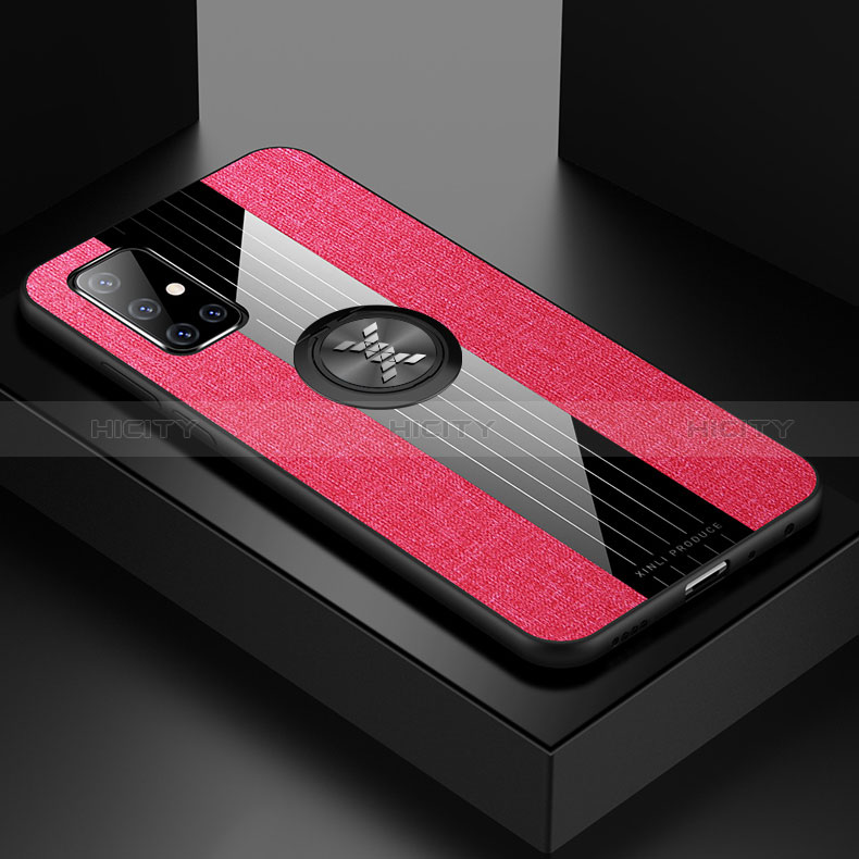 Funda Silicona Carcasa Ultrafina Goma con Magnetico Anillo de dedo Soporte X01L para Samsung Galaxy A51 4G Rojo
