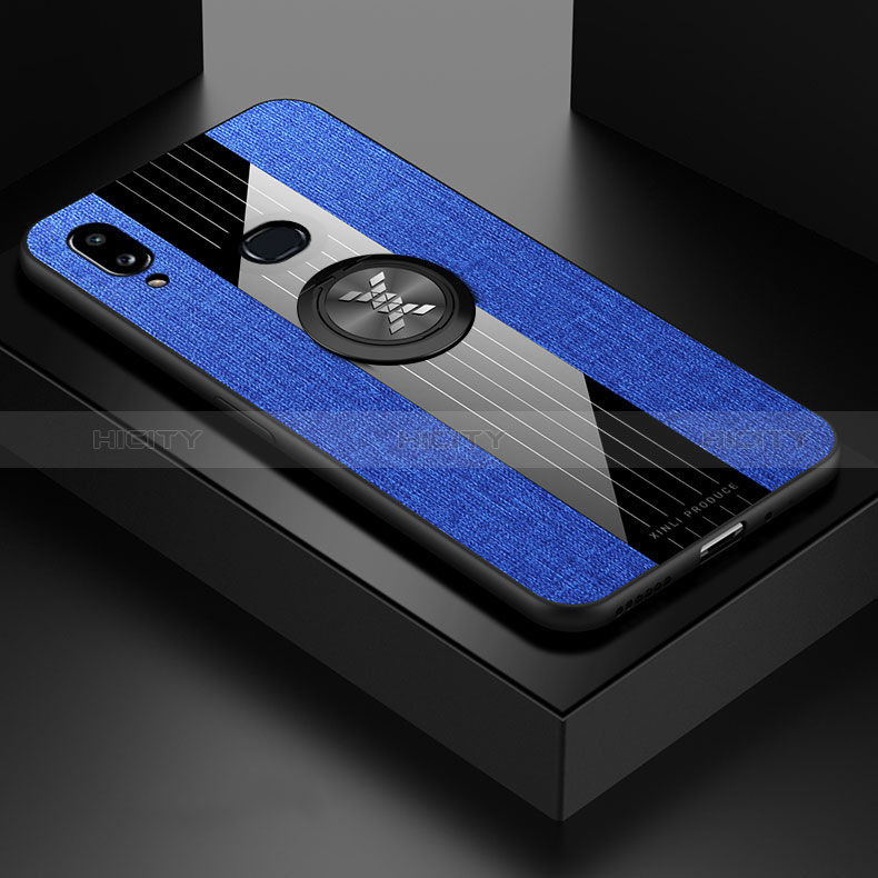 Funda Silicona Carcasa Ultrafina Goma con Magnetico Anillo de dedo Soporte X01L para Samsung Galaxy M01s Azul