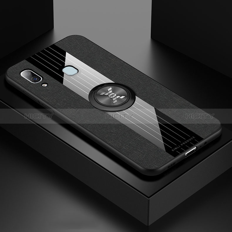 Funda Silicona Carcasa Ultrafina Goma con Magnetico Anillo de dedo Soporte X01L para Samsung Galaxy M10S Negro