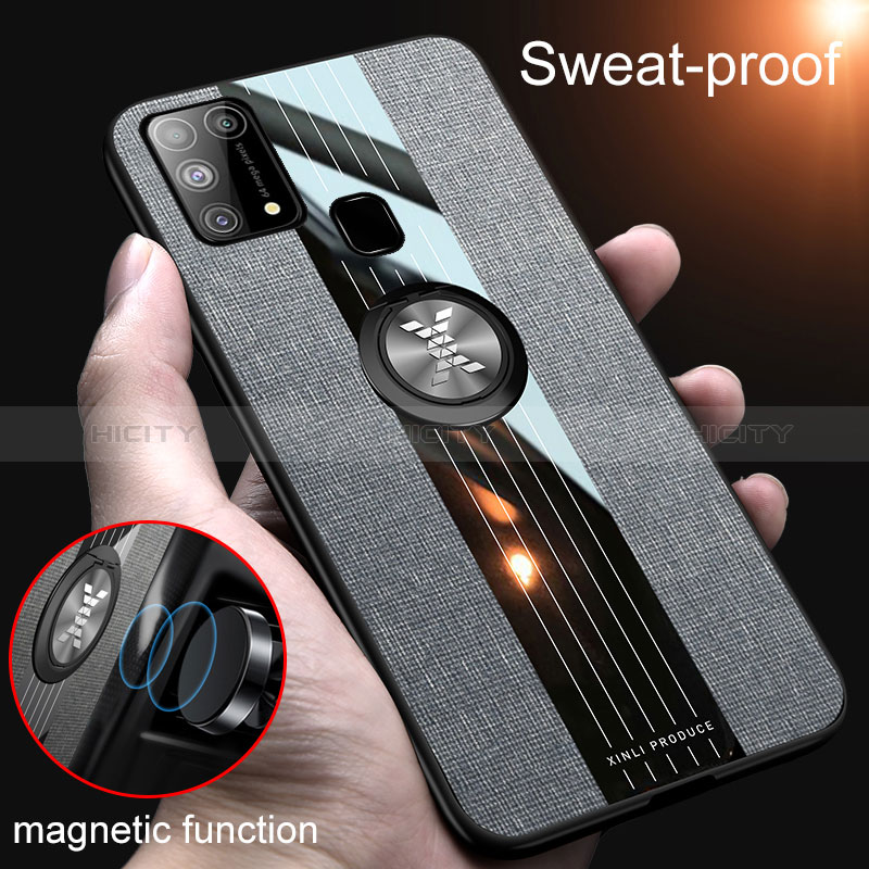 Funda Silicona Carcasa Ultrafina Goma con Magnetico Anillo de dedo Soporte X01L para Samsung Galaxy M21s