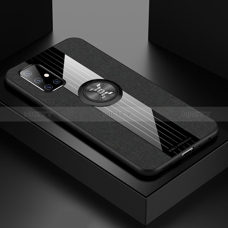Funda Silicona Carcasa Ultrafina Goma con Magnetico Anillo de dedo Soporte X01L para Samsung Galaxy M40S Negro