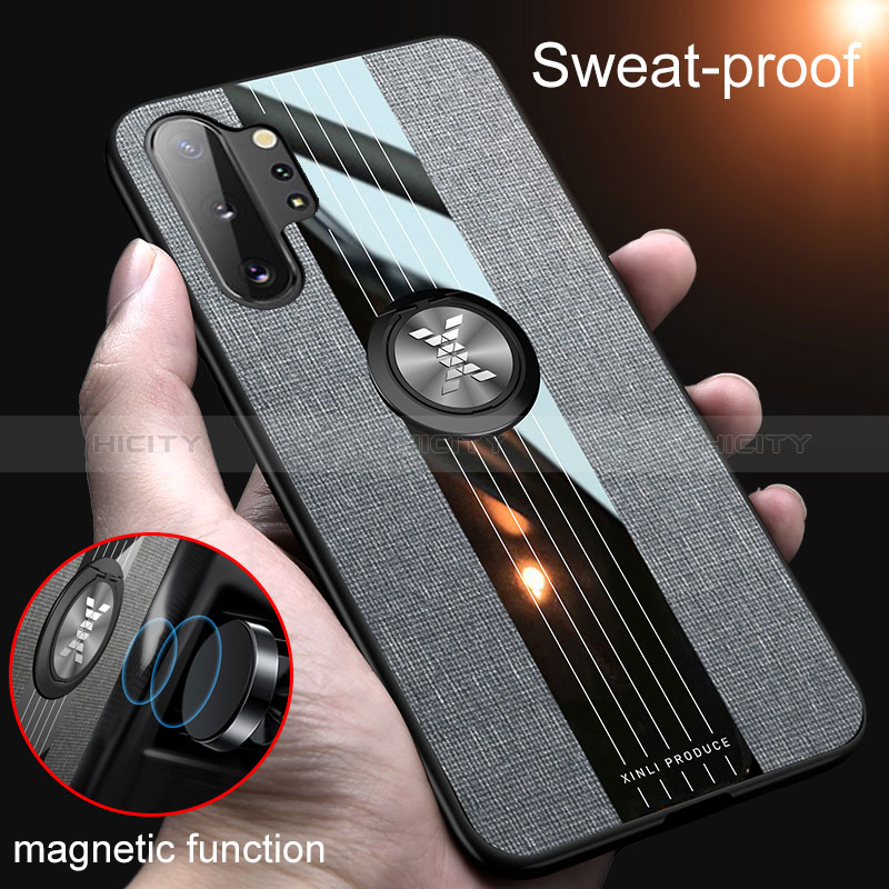 Funda Silicona Carcasa Ultrafina Goma con Magnetico Anillo de dedo Soporte X01L para Samsung Galaxy Note 10 Plus 5G
