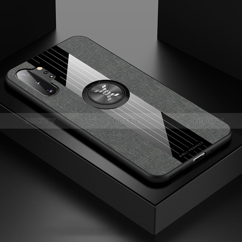 Funda Silicona Carcasa Ultrafina Goma con Magnetico Anillo de dedo Soporte X01L para Samsung Galaxy Note 10 Plus 5G Gris