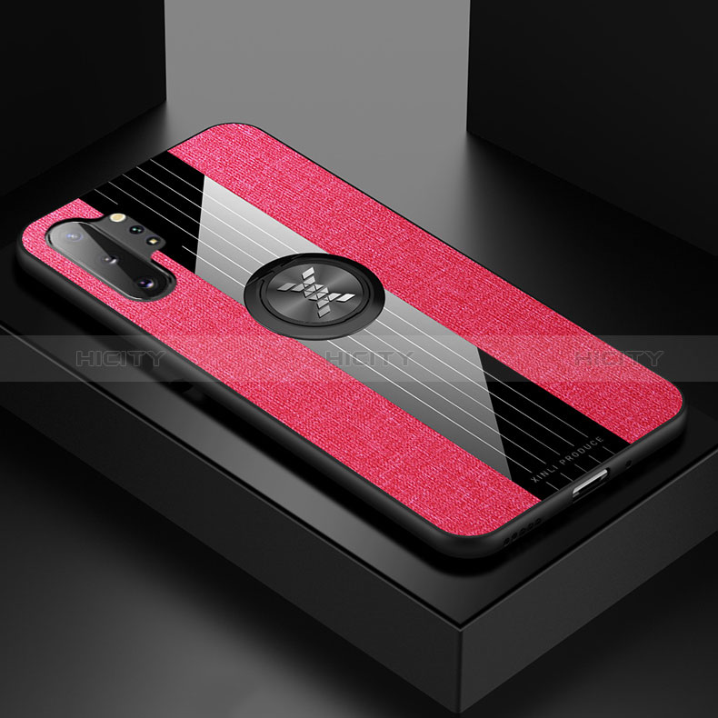 Funda Silicona Carcasa Ultrafina Goma con Magnetico Anillo de dedo Soporte X01L para Samsung Galaxy Note 10 Plus 5G Rojo