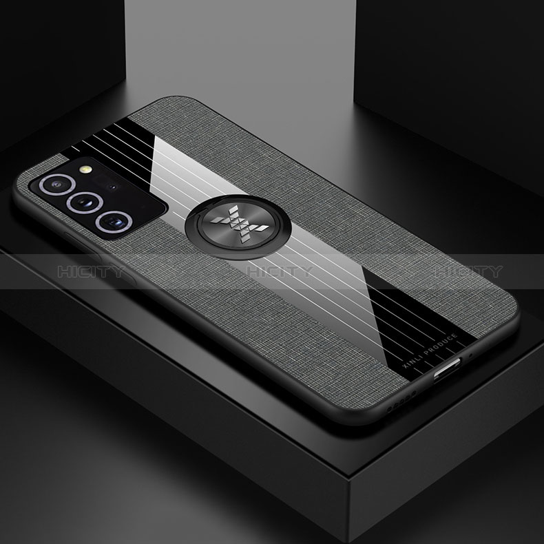Funda Silicona Carcasa Ultrafina Goma con Magnetico Anillo de dedo Soporte X01L para Samsung Galaxy Note 20 5G Gris