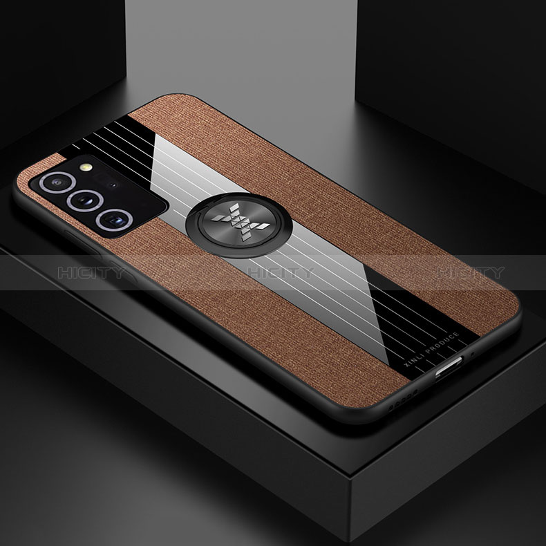 Funda Silicona Carcasa Ultrafina Goma con Magnetico Anillo de dedo Soporte X01L para Samsung Galaxy Note 20 5G Marron