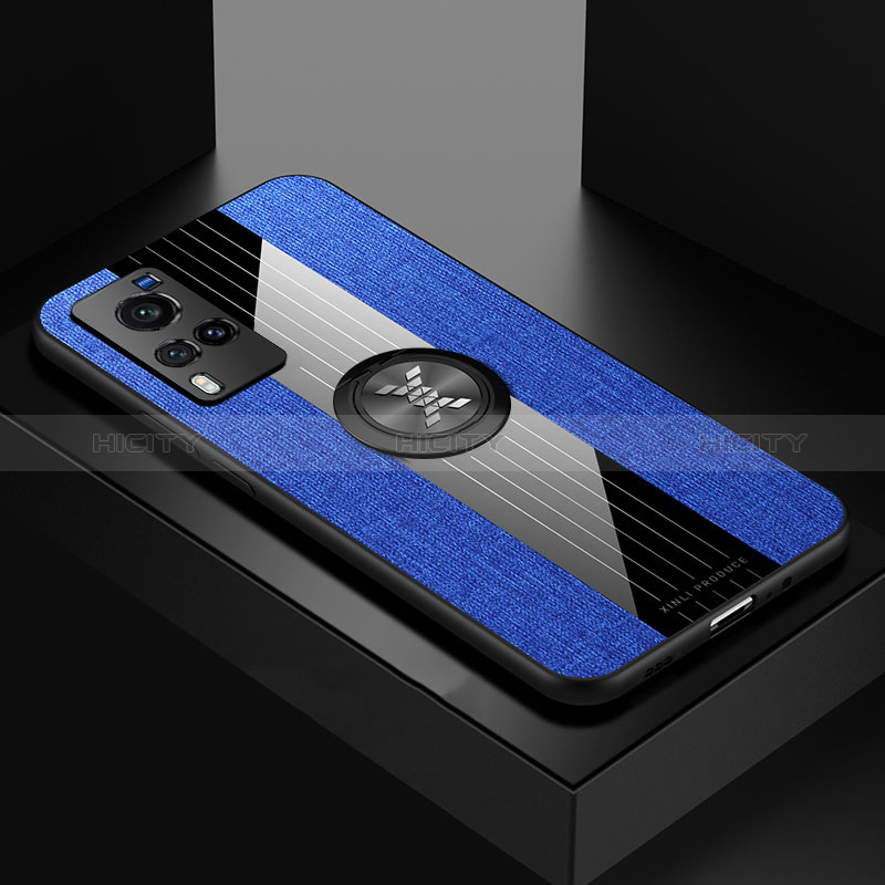 Funda Silicona Carcasa Ultrafina Goma con Magnetico Anillo de dedo Soporte X01L para Vivo X60 Pro 5G Azul