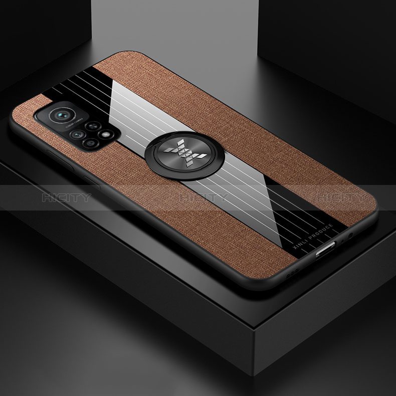 Funda Silicona Carcasa Ultrafina Goma con Magnetico Anillo de dedo Soporte X01L para Xiaomi Mi 10T 5G Marron