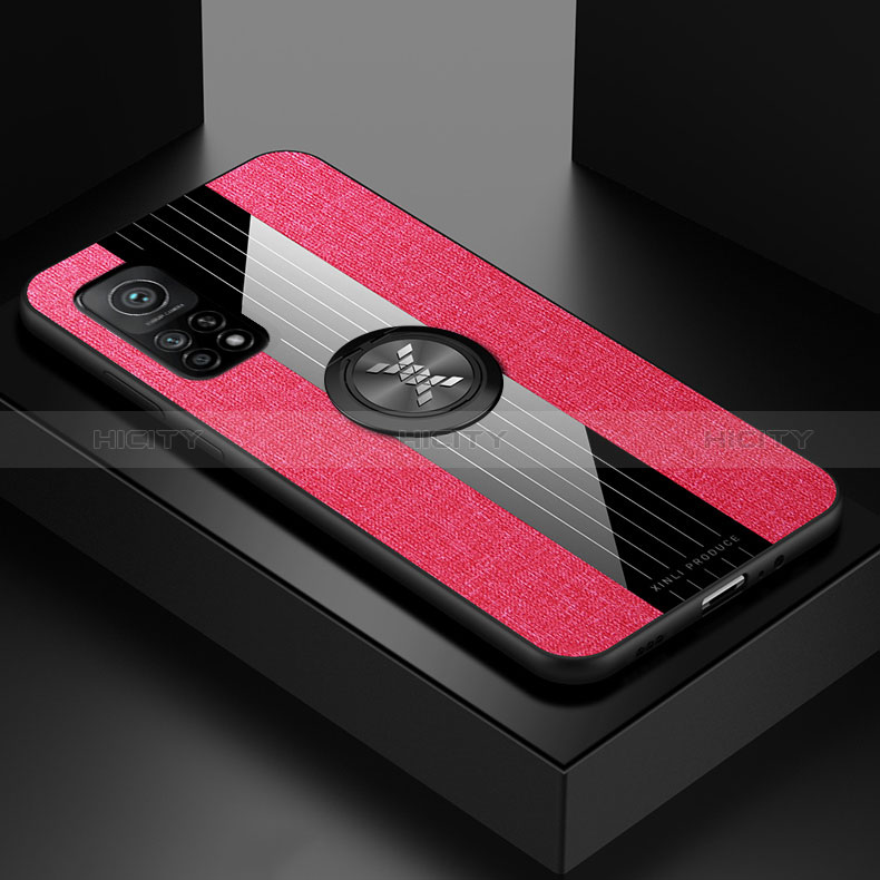 Funda Silicona Carcasa Ultrafina Goma con Magnetico Anillo de dedo Soporte X01L para Xiaomi Mi 10T 5G Rojo