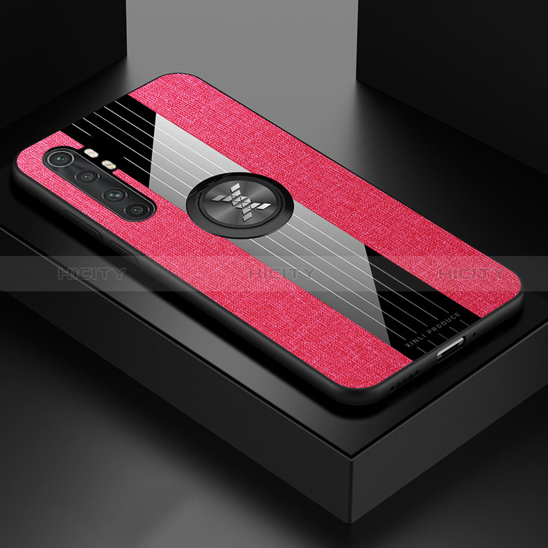 Funda Silicona Carcasa Ultrafina Goma con Magnetico Anillo de dedo Soporte X01L para Xiaomi Mi Note 10 Lite Rojo