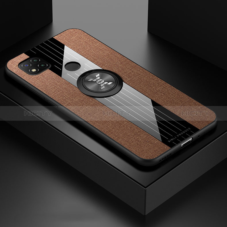 Funda Silicona Carcasa Ultrafina Goma con Magnetico Anillo de dedo Soporte X01L para Xiaomi POCO C3 Marron