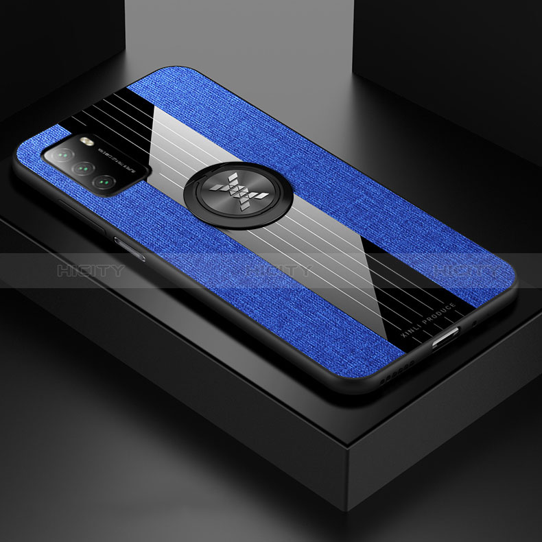 Funda Silicona Carcasa Ultrafina Goma con Magnetico Anillo de dedo Soporte X01L para Xiaomi Poco M3 Azul