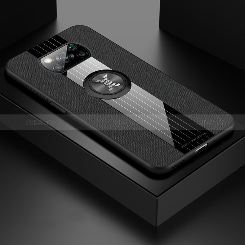 Funda Silicona Carcasa Ultrafina Goma con Magnetico Anillo de dedo Soporte X01L para Xiaomi Poco X3 Pro Negro
