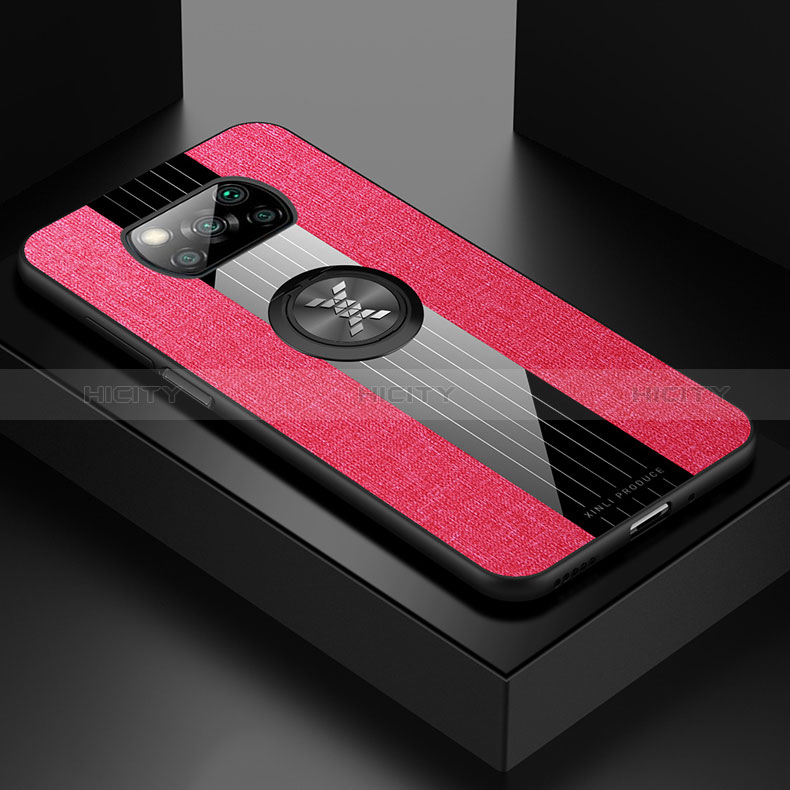 Funda Silicona Carcasa Ultrafina Goma con Magnetico Anillo de dedo Soporte X01L para Xiaomi Poco X3 Pro Rojo