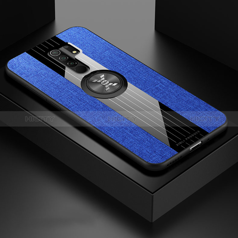 Funda Silicona Carcasa Ultrafina Goma con Magnetico Anillo de dedo Soporte X01L para Xiaomi Redmi 9 Azul