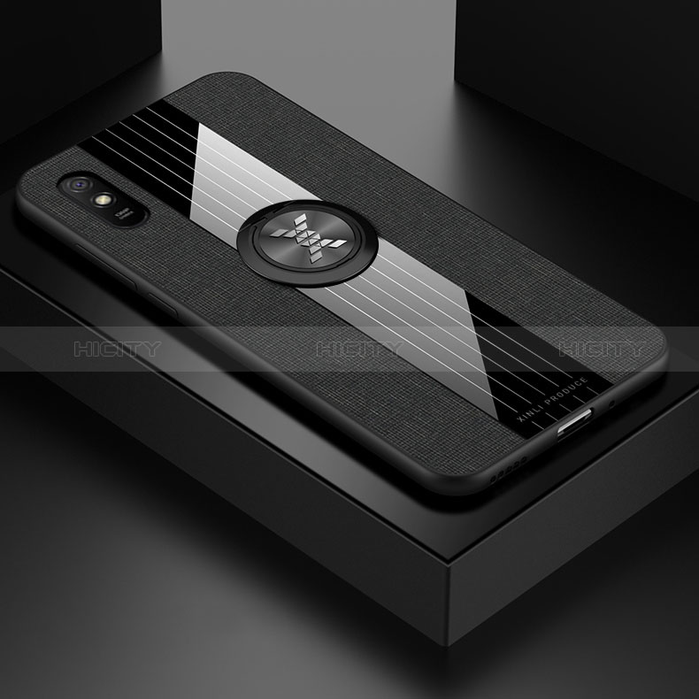 Funda Silicona Carcasa Ultrafina Goma con Magnetico Anillo de dedo Soporte X01L para Xiaomi Redmi 9AT Negro