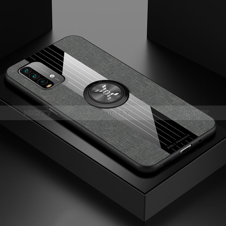 Funda Silicona Carcasa Ultrafina Goma con Magnetico Anillo de dedo Soporte X01L para Xiaomi Redmi 9T 4G Gris