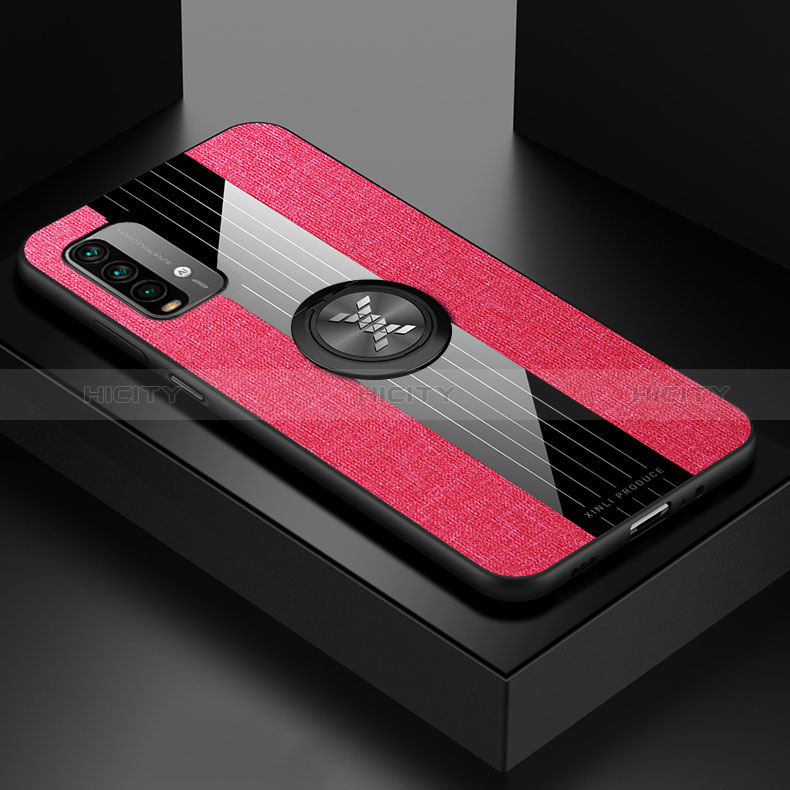 Funda Silicona Carcasa Ultrafina Goma con Magnetico Anillo de dedo Soporte X01L para Xiaomi Redmi 9T 4G Rojo