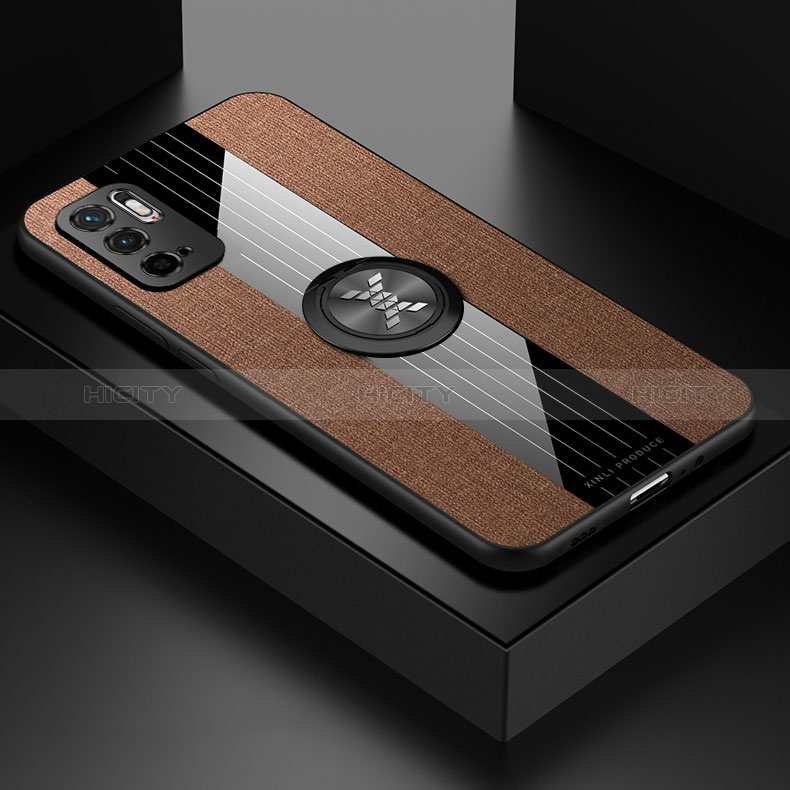 Funda Silicona Carcasa Ultrafina Goma con Magnetico Anillo de dedo Soporte X01L para Xiaomi Redmi Note 10T 5G Marron