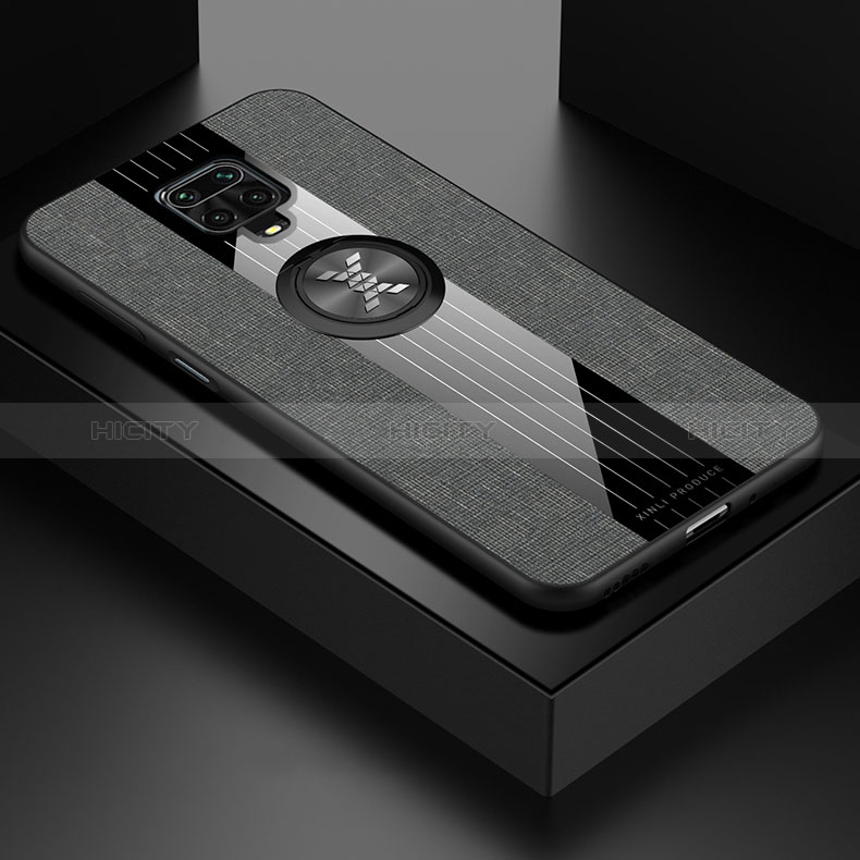 Funda Silicona Carcasa Ultrafina Goma con Magnetico Anillo de dedo Soporte X01L para Xiaomi Redmi Note 9 Pro Gris