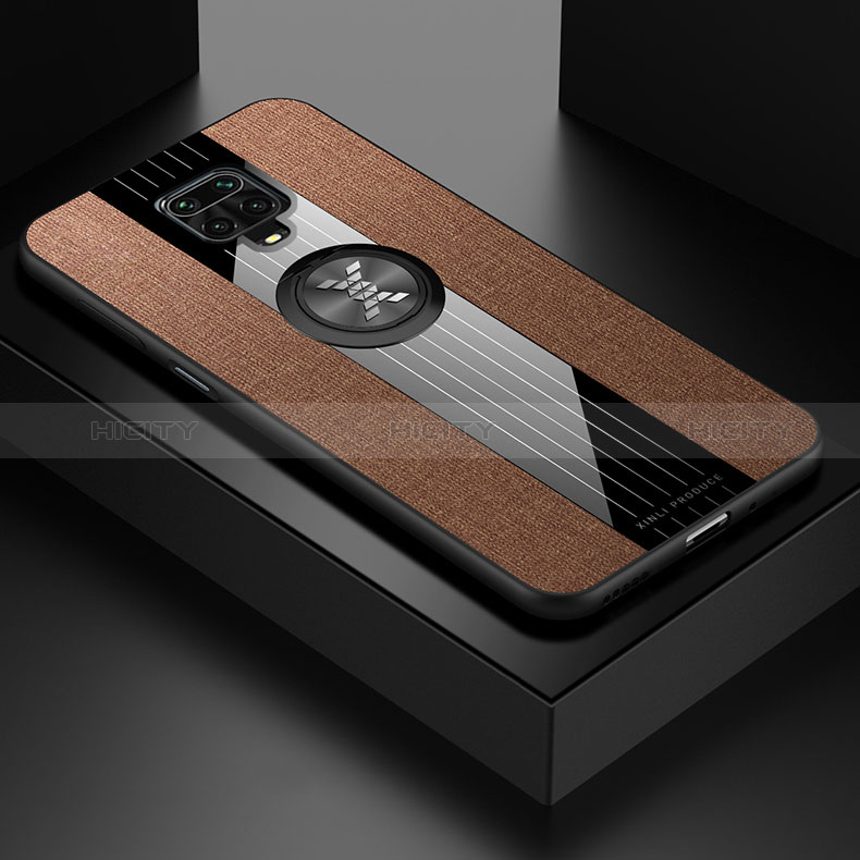 Funda Silicona Carcasa Ultrafina Goma con Magnetico Anillo de dedo Soporte X01L para Xiaomi Redmi Note 9 Pro Marron