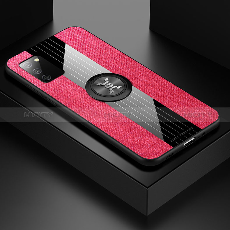 Funda Silicona Carcasa Ultrafina Goma con Magnetico Anillo de dedo Soporte X02L para Samsung Galaxy A02s Rojo