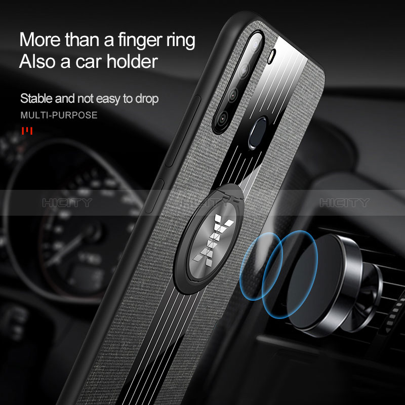 Funda Silicona Carcasa Ultrafina Goma con Magnetico Anillo de dedo Soporte X02L para Samsung Galaxy A21
