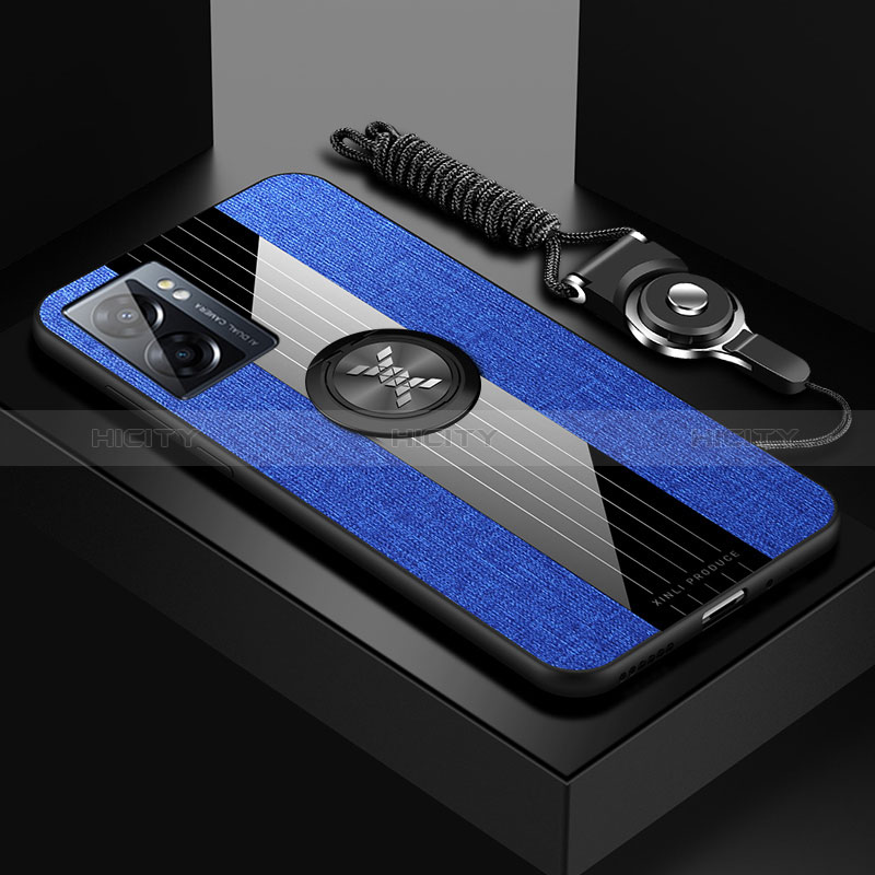 Funda Silicona Carcasa Ultrafina Goma con Magnetico Anillo de dedo Soporte X03L para Oppo A56S 5G Azul