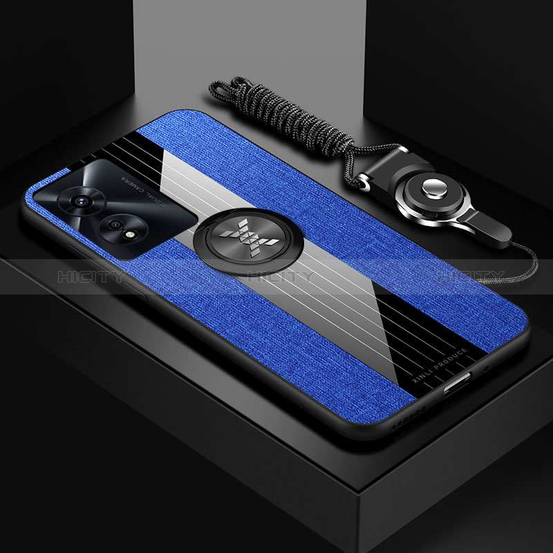 Funda Silicona Carcasa Ultrafina Goma con Magnetico Anillo de dedo Soporte X03L para Oppo A58 5G Azul