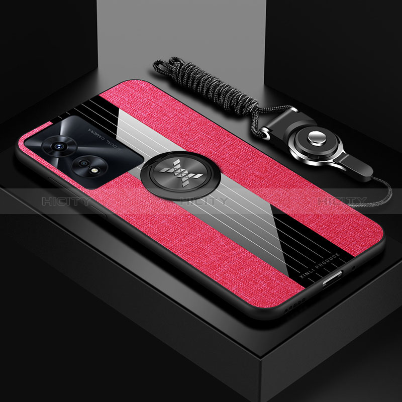 Funda Silicona Carcasa Ultrafina Goma con Magnetico Anillo de dedo Soporte X03L para Oppo A78 5G Rojo