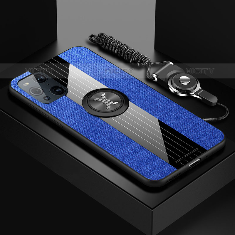 Funda Silicona Carcasa Ultrafina Goma con Magnetico Anillo de dedo Soporte X03L para Oppo Find X3 Pro 5G Azul