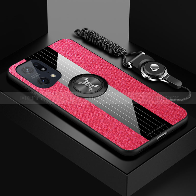 Funda Silicona Carcasa Ultrafina Goma con Magnetico Anillo de dedo Soporte X03L para Oppo Find X5 5G Rojo