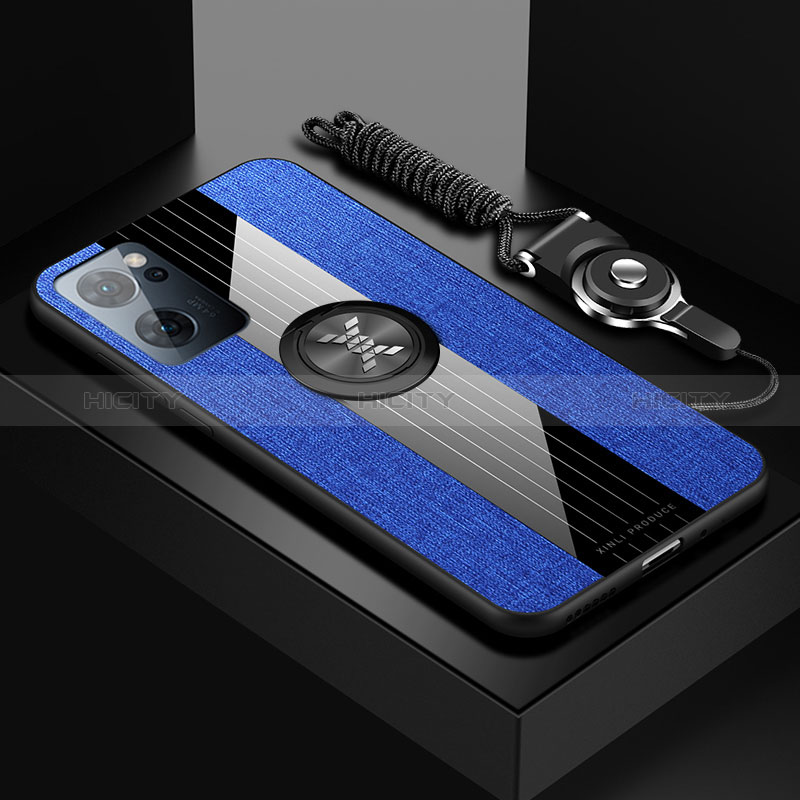 Funda Silicona Carcasa Ultrafina Goma con Magnetico Anillo de dedo Soporte X03L para Oppo Find X5 Lite 5G Azul