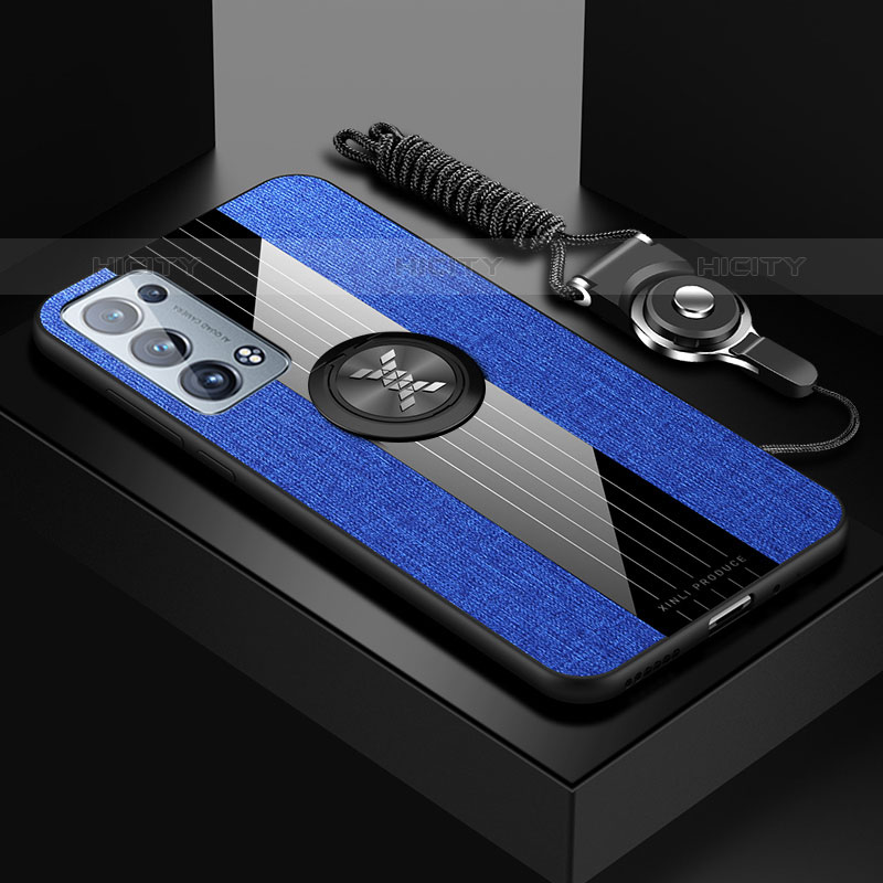 Funda Silicona Carcasa Ultrafina Goma con Magnetico Anillo de dedo Soporte X03L para Oppo Reno6 Pro 5G Azul