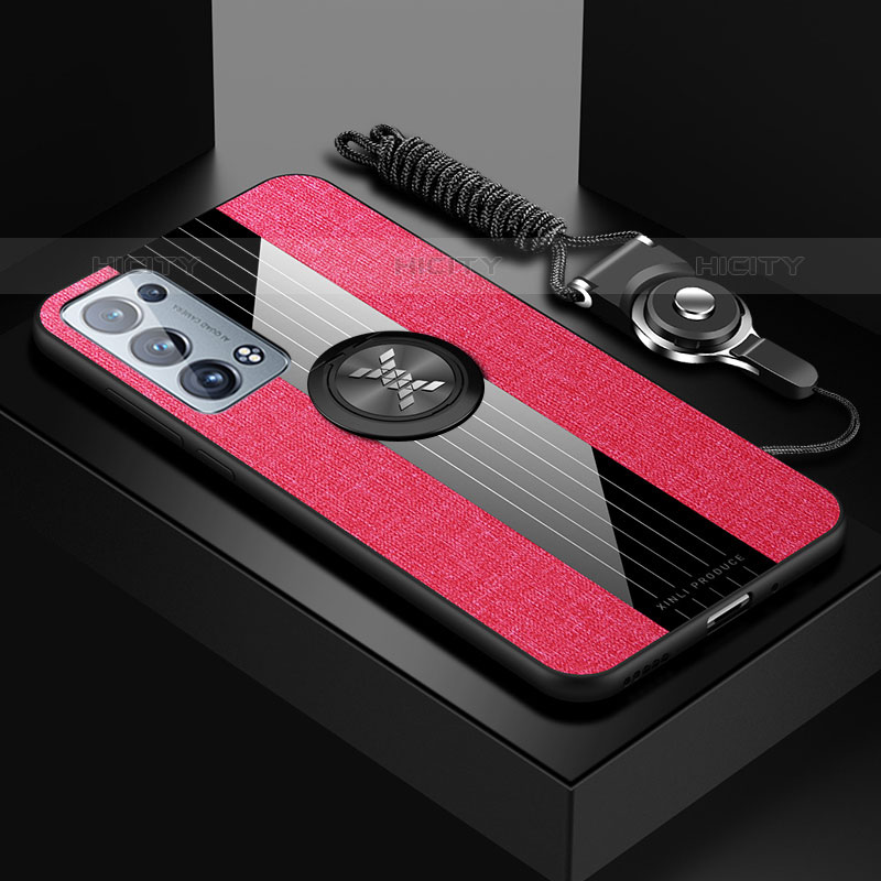 Funda Silicona Carcasa Ultrafina Goma con Magnetico Anillo de dedo Soporte X03L para Oppo Reno6 Pro 5G Rojo