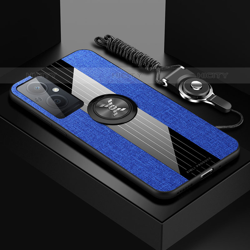 Funda Silicona Carcasa Ultrafina Goma con Magnetico Anillo de dedo Soporte X03L para Oppo Reno8 Lite 5G Azul