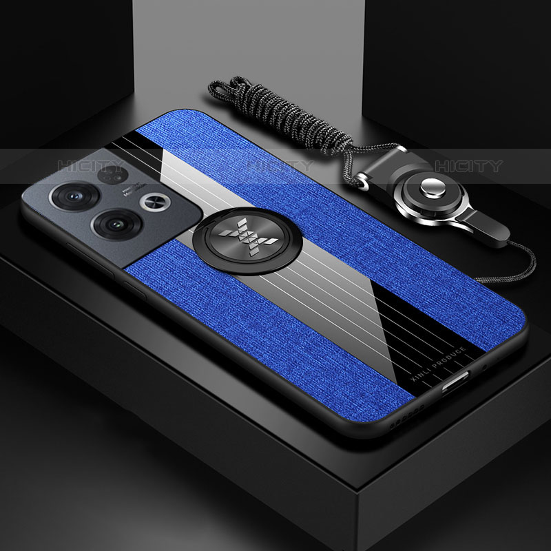 Funda Silicona Carcasa Ultrafina Goma con Magnetico Anillo de dedo Soporte X03L para Oppo Reno8 Pro+ Plus 5G Azul