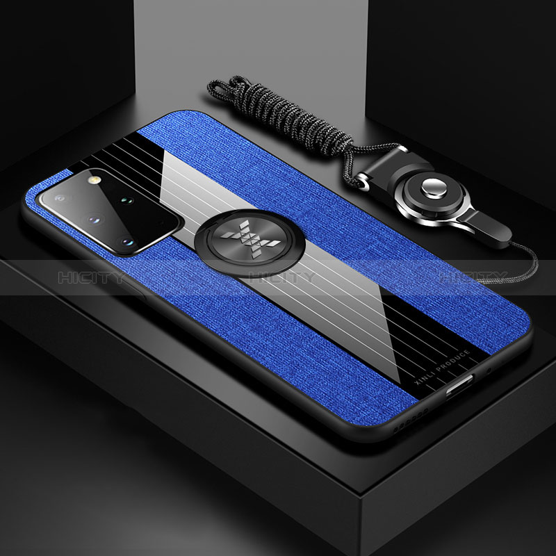 Funda Silicona Carcasa Ultrafina Goma con Magnetico Anillo de dedo Soporte X03L para Samsung Galaxy S20 Plus Azul