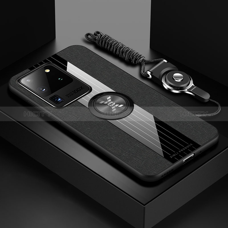 Funda Silicona Carcasa Ultrafina Goma con Magnetico Anillo de dedo Soporte X03L para Samsung Galaxy S20 Ultra Negro