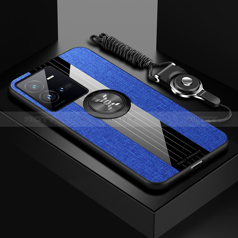 Funda Silicona Carcasa Ultrafina Goma con Magnetico Anillo de dedo Soporte X03L para Vivo iQOO 10 Pro 5G Azul