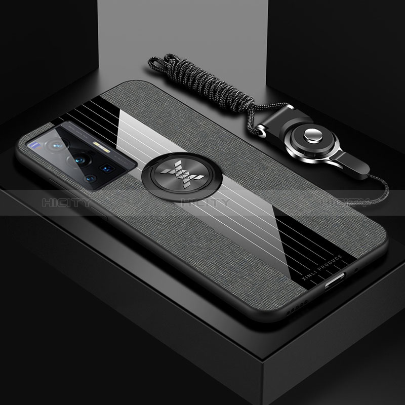 Funda Silicona Carcasa Ultrafina Goma con Magnetico Anillo de dedo Soporte X03L para Vivo X70 Pro 5G Gris
