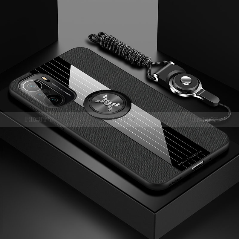 Funda Silicona Carcasa Ultrafina Goma con Magnetico Anillo de dedo Soporte X03L para Xiaomi Mi 11X Pro 5G Negro