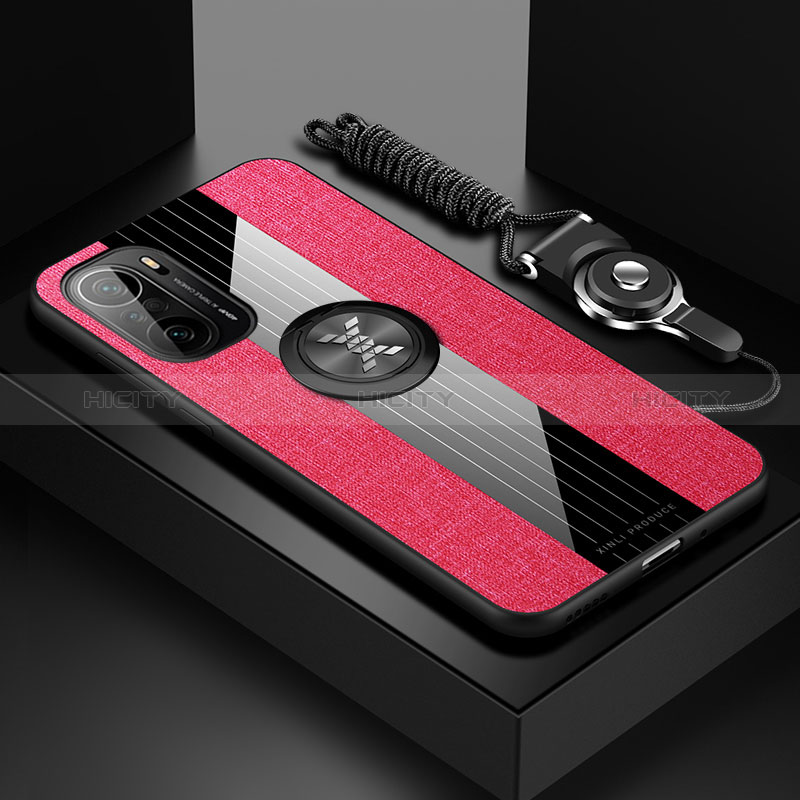 Funda Silicona Carcasa Ultrafina Goma con Magnetico Anillo de dedo Soporte X03L para Xiaomi Mi 11X Pro 5G Rojo