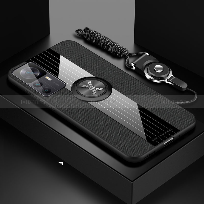 Funda Silicona Carcasa Ultrafina Goma con Magnetico Anillo de dedo Soporte X03L para Xiaomi Mi 12T 5G Negro